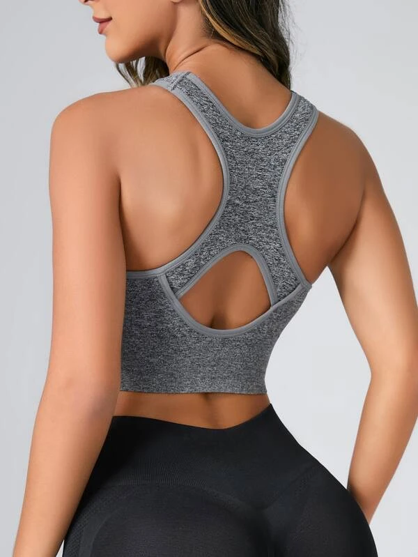 Cut Out Back Ruched Zip Up Sports Bra