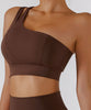 Solid Color One Shoulder Seamed Bra