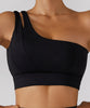 Solid Color One Shoulder Seamed Bra