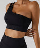 Solid Color One Shoulder Seamed Bra