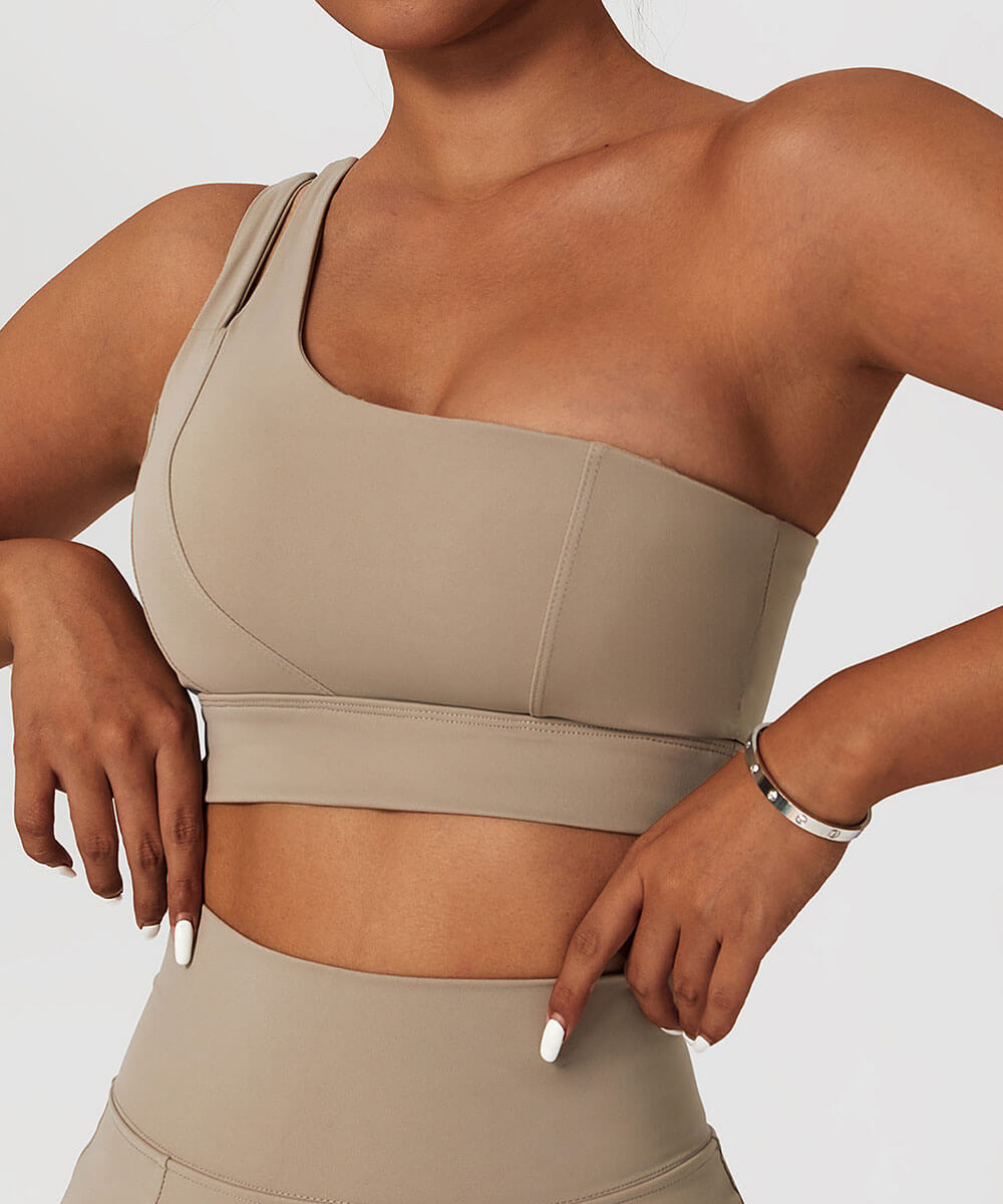 Solid Color One Shoulder Seamed Bra