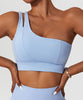 Solid Color One Shoulder Seamed Bra