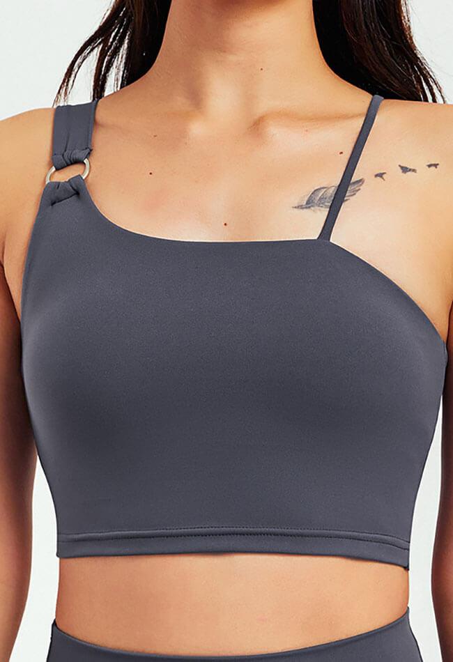 Asymmetrical Shoulder Backless Sports Bra