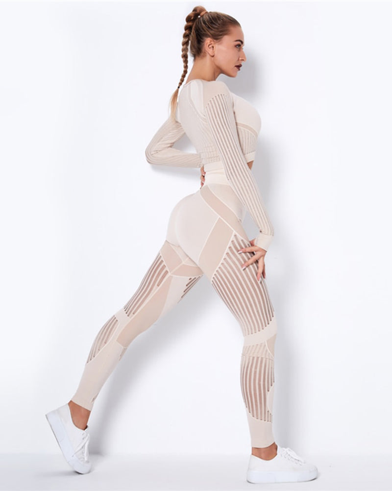Hollow Out Seamless Yoga Set Sport Outfits Women Black Two 2 Piece Crop Top Bra Leggings Workout Gym suit Fitness Sport Sets
