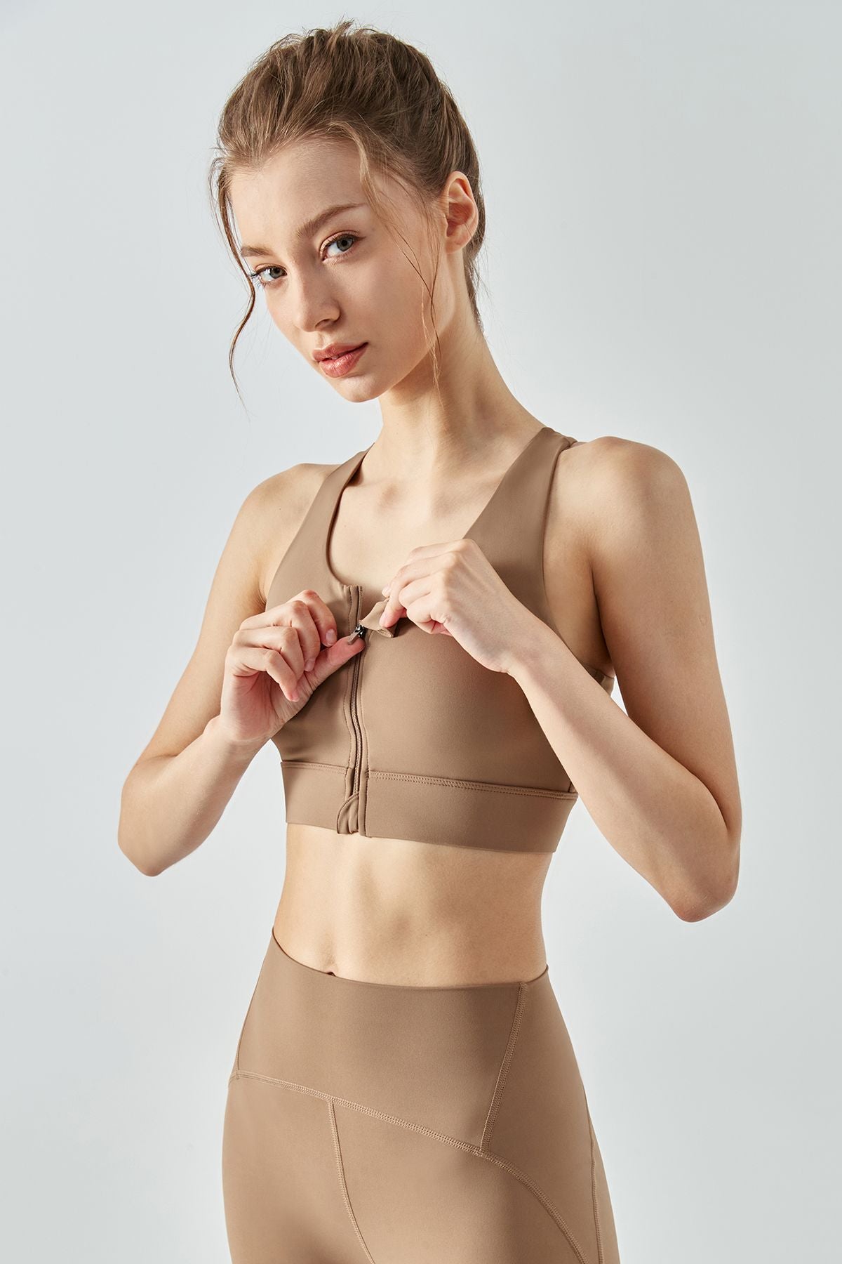 Front Zipper Racerback Sports Bra