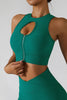 Ribbed Keyhole Zip Crop Tops Buit-in Bra
