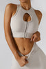 Ribbed Keyhole Zip Crop Tops Buit-in Bra