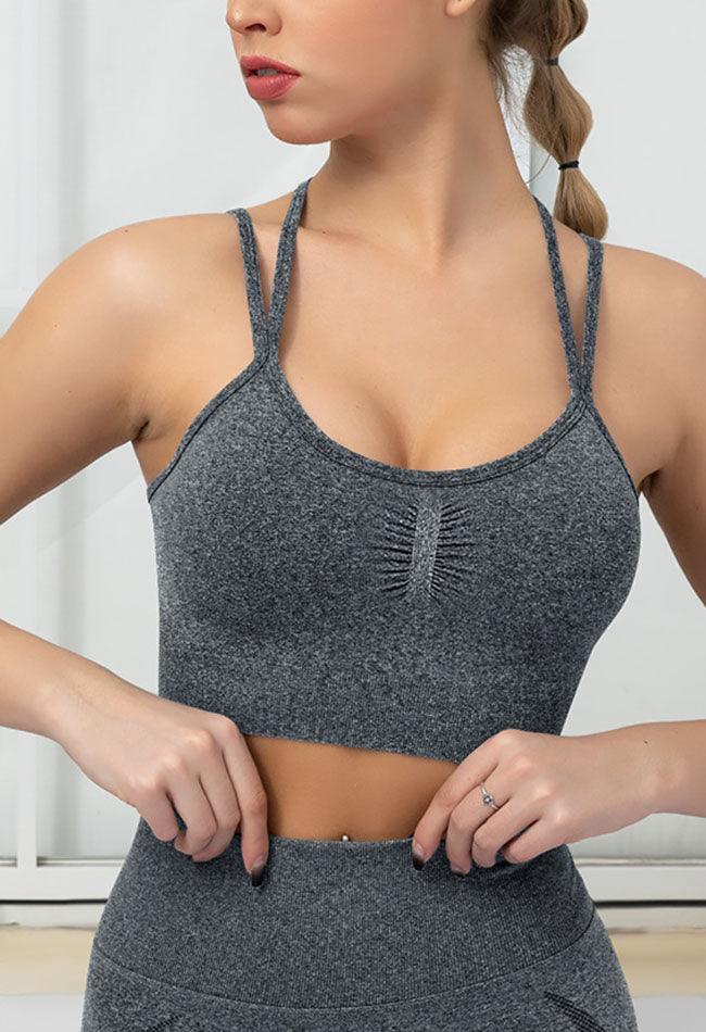 Seamless Backless Stretchy U Neck Sports Bra - Terry